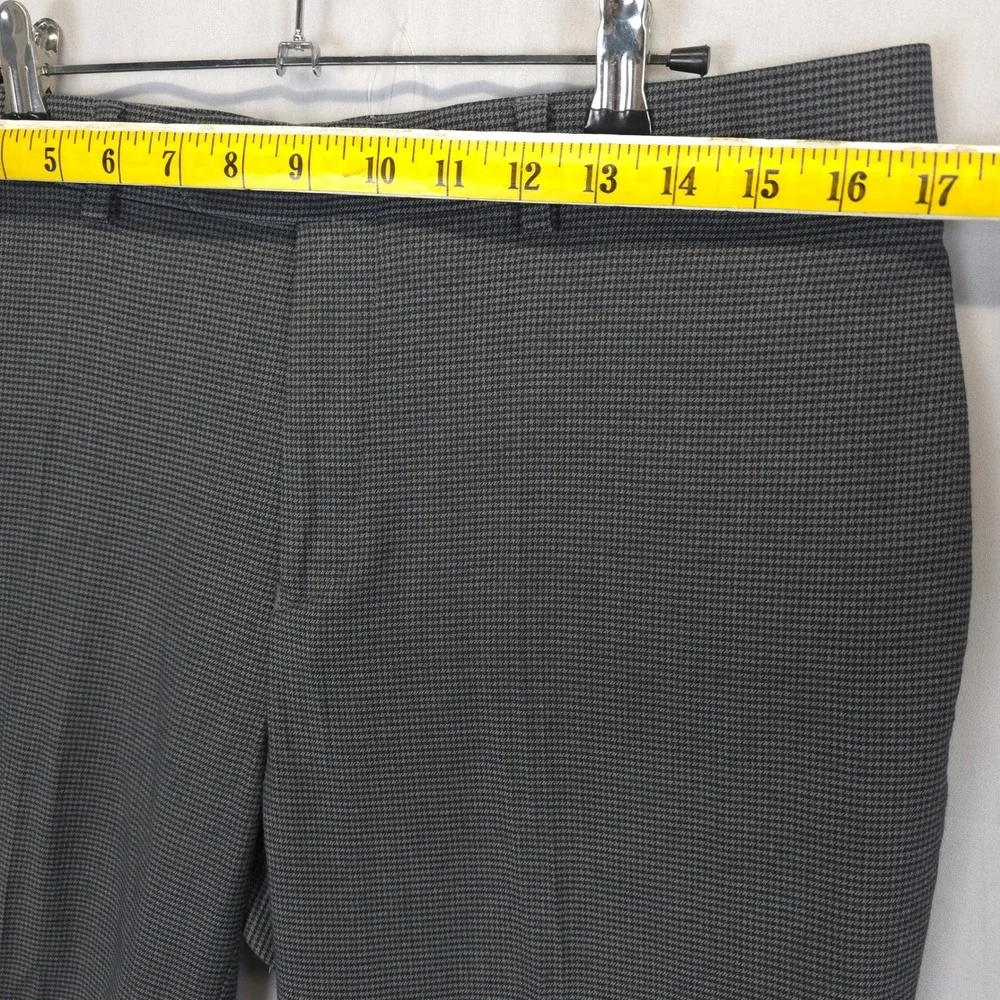 Ralph Lauren Men 34x28 Grey Houndstooth Dress Pants Flat Front Straight Leg‎